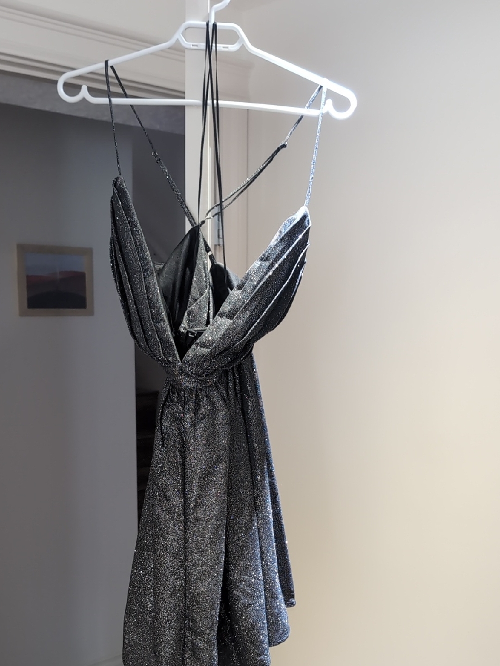 Sparkle Grey Deep V Party Dress
